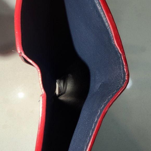 Louis Vuitton Lockme Compact Wallet Navy Blue Red Trim Gold LV Clasp + COA Box - Picture 9 of 11